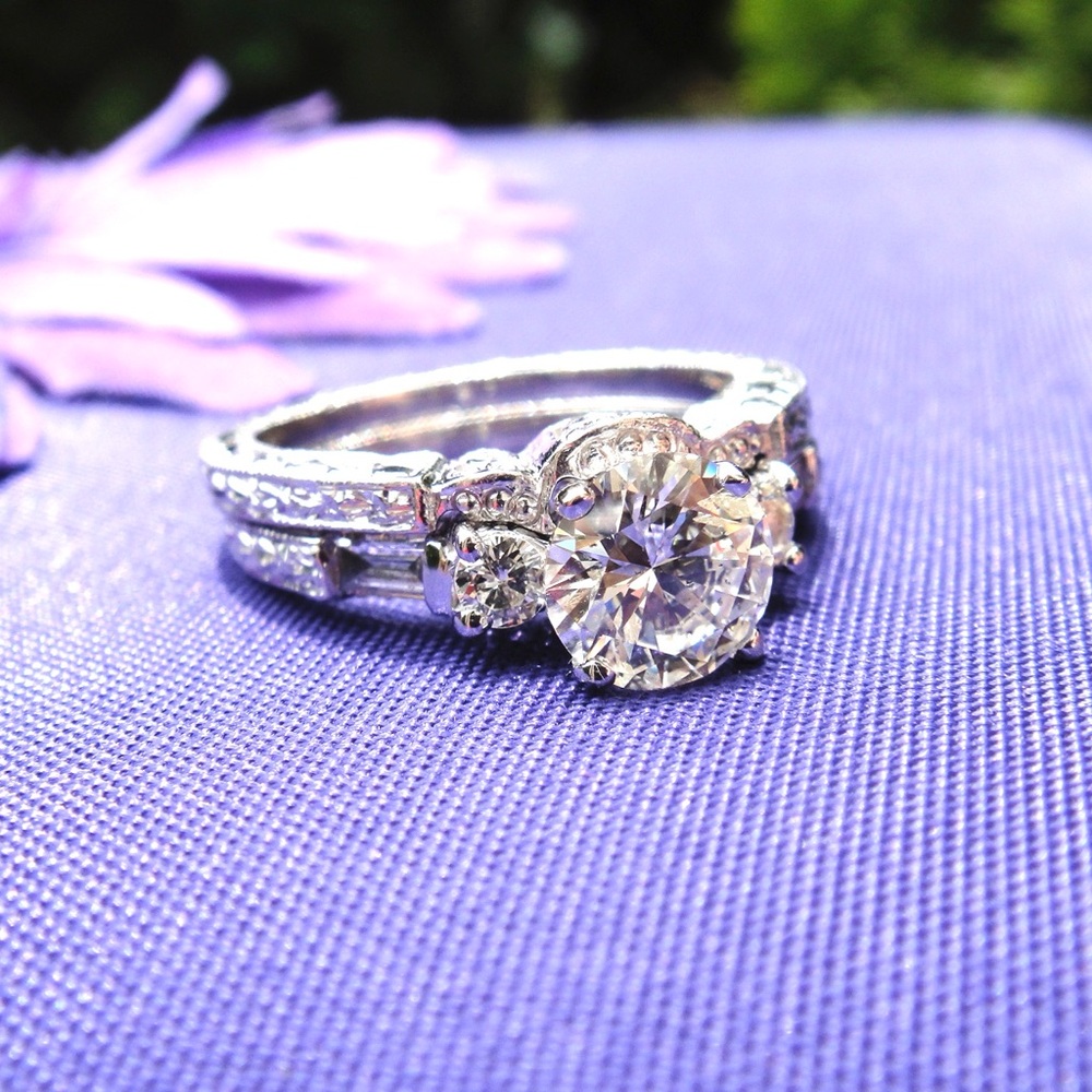 Platinum TACORI ring and wedding band set FREE MOISSANITE center included